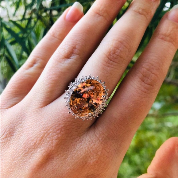 White Topaz & Morganite Gemstone Silver Ring - Picture 3 of 4